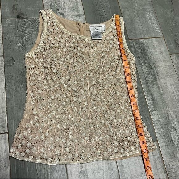 Vtg Adrianna Pappel Evening Silk Beaded Embroidered Pearl Sleeveless Top S - Picture 8 of 16